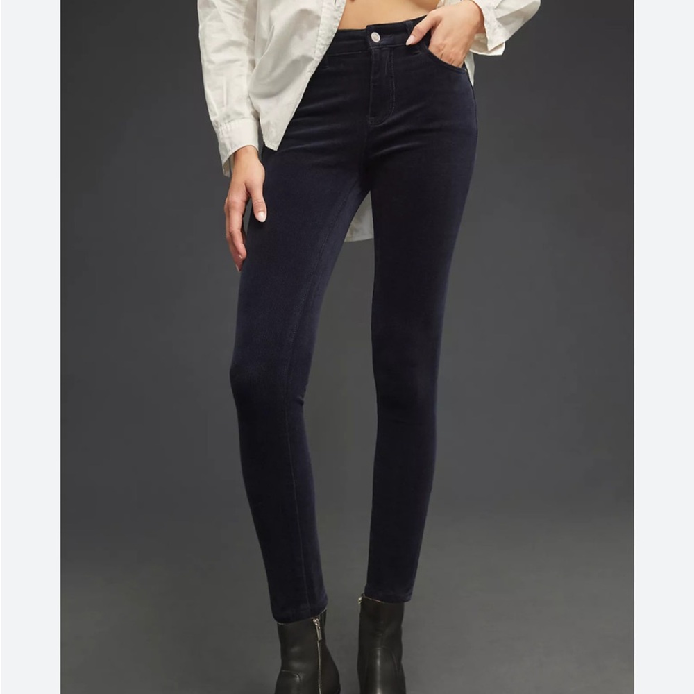 Anthropologie Pilcro High Rise Skinny Corduroy Pant Velvet Navy Blue Sz 24 Tall